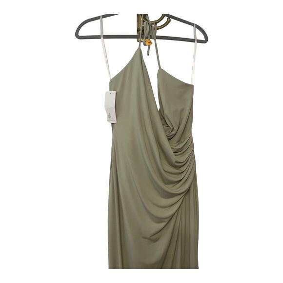 Katie May Jupiter Gown Maxi Halter Neck Ruched Jersey Side Slit Sage Size Large - Picture 6 of 16